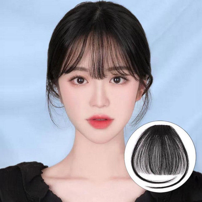 오비안 볼륨 시스루뱅 헤어피스 앞머리 가발, 1개, 사이드O - 블랙