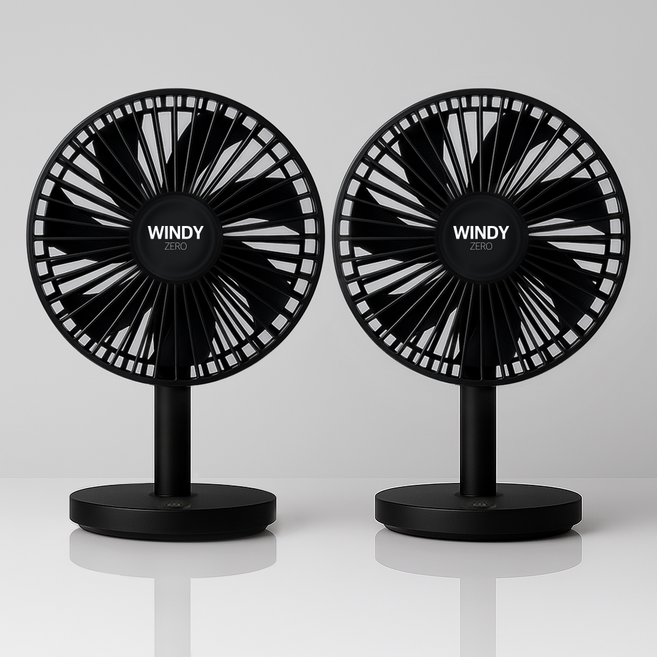 1+1 윈디제로 탁상용 선풍기 무소음 무선 미니 사무실 BLDC, 블랙+블랙