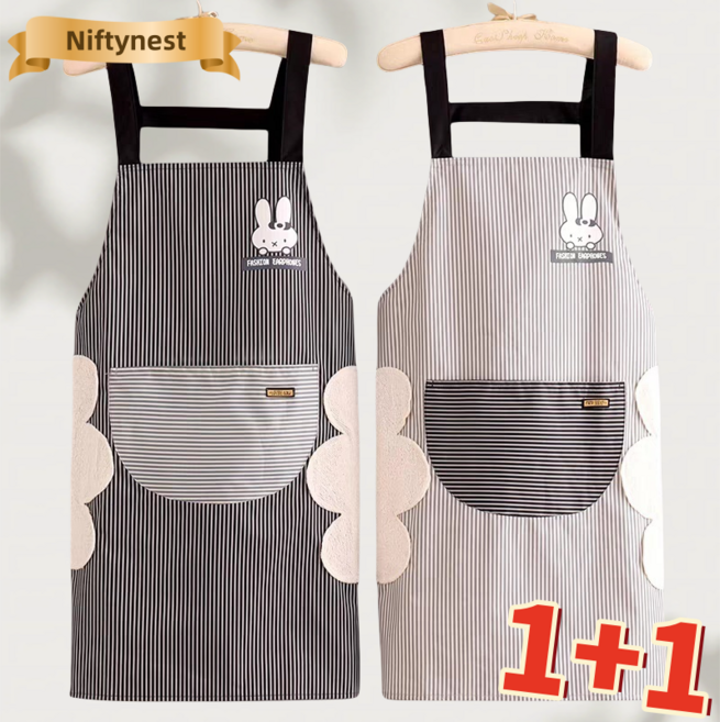 2개세트 H형 멜빵 방수 방오 지우개 앞치마 주방 카페 업소용 튼튼한 원단 손 닦기+방오 기능 멀티기능 앞치마, 1세트, 브라운+블랙