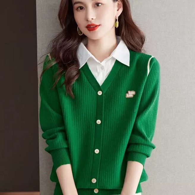휠렉스 여성 봄 브이넥 니트 가디건 슬림핏 레이어드 데일리 오피스룩 JT397
