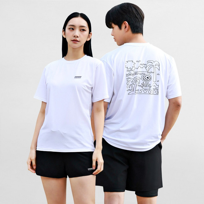 서프라이더 남녀 상하의 2장세트 오버핏 반팔래쉬가드 반팔수영복 체형커버 루즈핏 빅사이즈 ~3XL 까지 SURFRIDER