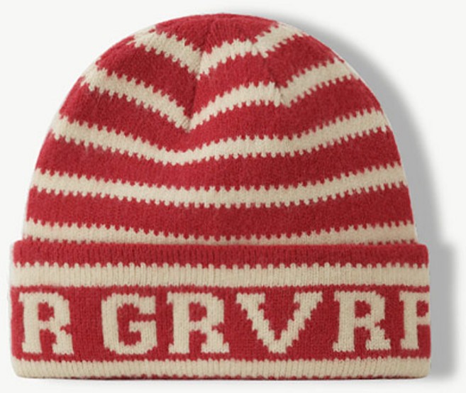 와와부 겨울 캐주얼 스트라이프 레터링 남녀공용 커플 비니