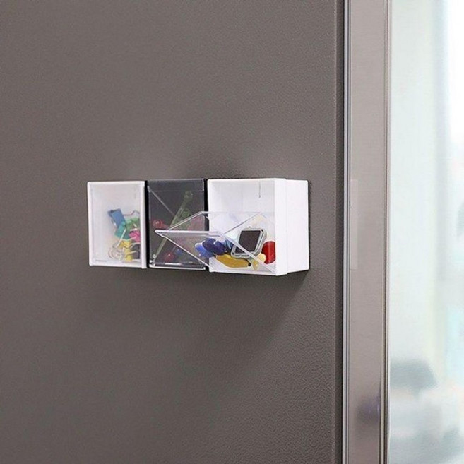 옆집샵 마그넷 수납함 화이트보드 냉장고 옆 깔끔한 메모와 정리 파티션 자석 소품 꽂이, 1개, 화이트