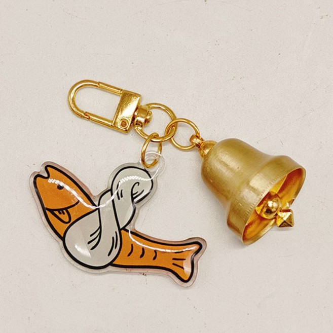 행복기원 액막이 아크릴 복조리 미니 종, 1개, 오렌지 금색 열쇠고리