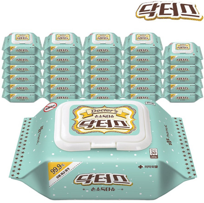 닥터스 손소독티슈 30매 x 30팩 향료 무첨가 깔끔한 마무리, 30박스