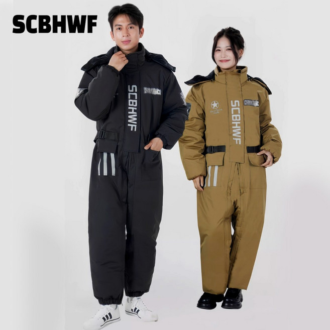 SCBHWF 방한복 수트 방수 방풍 일체형 스키복 작업복 겨울 낚시 배달 오토바이 스즈끼, 그린