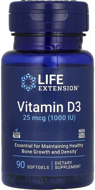 Life Extension 비타민D3 25mcg(1000IU) 소프트젤 90정 - 쿠팡