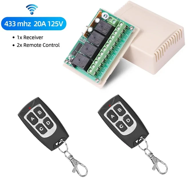 433MHz 무선 원격 제어 스위치 DC 12V 4CH 릴레이 수신기 모듈 4 채널 RF 송신기 Wireless Remote Control, 03 2Remote 1 Receiver, 1개