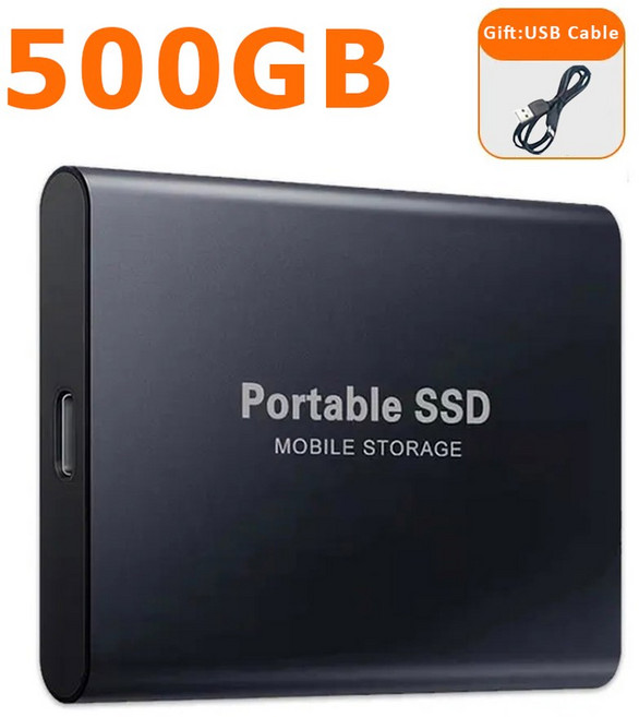 고속 외장 SSD 2TB 4TB 30TB USB Type 하드 디스크 저장 장치 노트북 PC MAC용, 500GB Bla