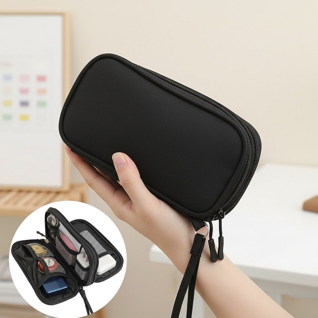 USB 케이블 수납 방수 멀티 파우치, 블랙