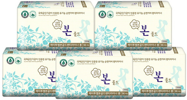 유기농본 골드 유기농 생리대 롱팬티라이너 36P 일자형, 롱, 36개입, 5개