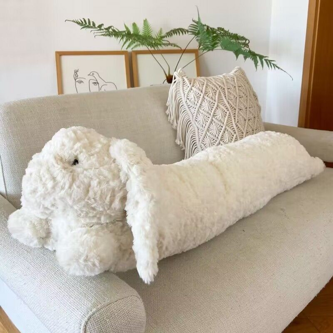 可愛河馬造型長抱枕 絨毛玩偶 填充玩具 睡眠枕, 白色