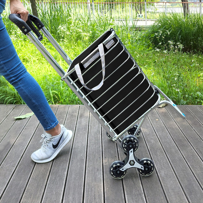 지니고 접이식 쇼핑 핸드 카트 장바구니 캐리어, 보급형-고정식 세바퀴, 장바구니(보라), 1개