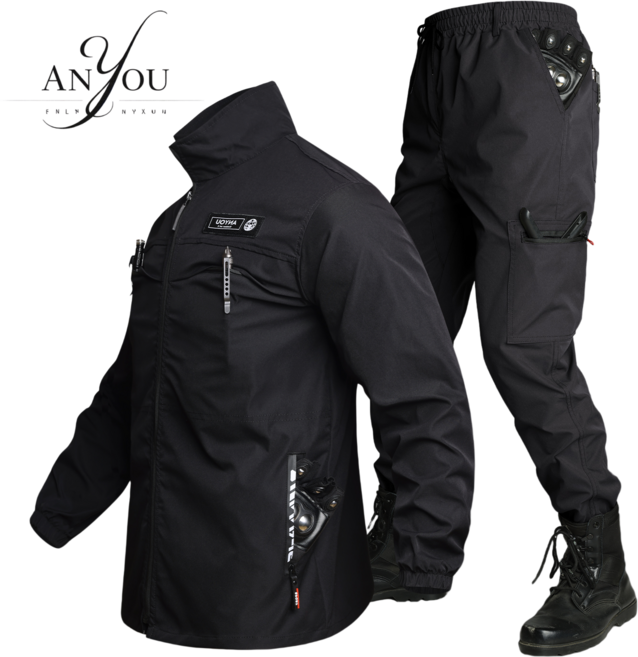 ANYOU 남자 춘추 야외 낚시복 다기능 방풍 방수 작업복 정비복 현장복