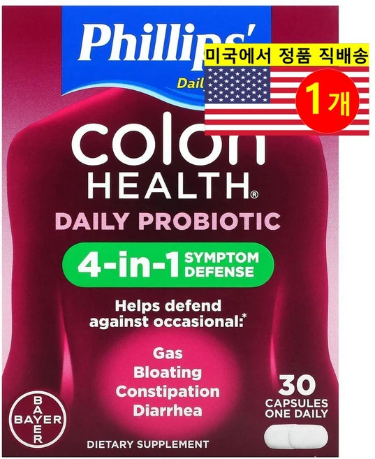 필립스 콜론 헬스 데일리 프로바이오틱 보충제 캡슐 30정, 1개 - 쿠팡