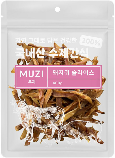 무지(MUZI) 국내산 프리미엄 강아지 수제간식, 1개, 400g, 돼지귀슬라이스