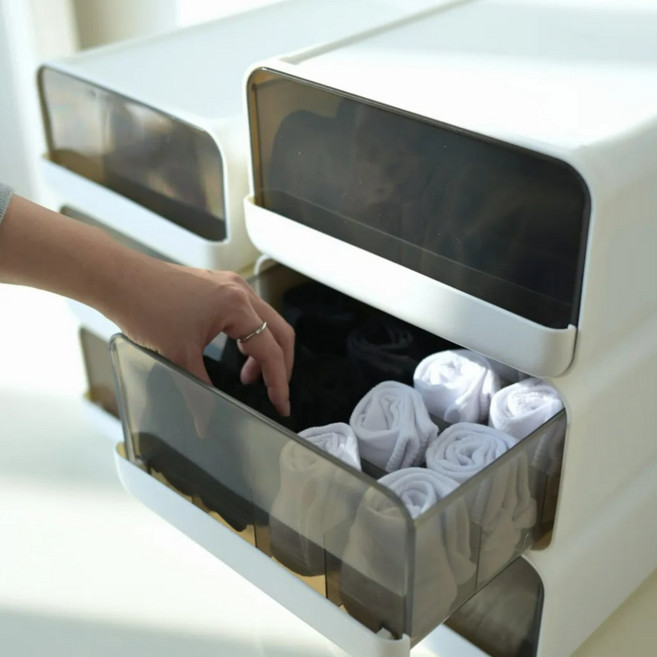 쌓아쓰는 속옷정리함 10칸 15칸 24칸 언더웨어 양말 드레스룸 정리 깔끔 수납함, 미디엄 무칸막이, 1개, 화이트