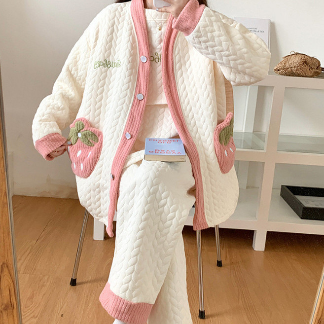 秋冬空氣棉月子服產後餵奶哺乳衣三件套孕婦睡衣開衫夾層