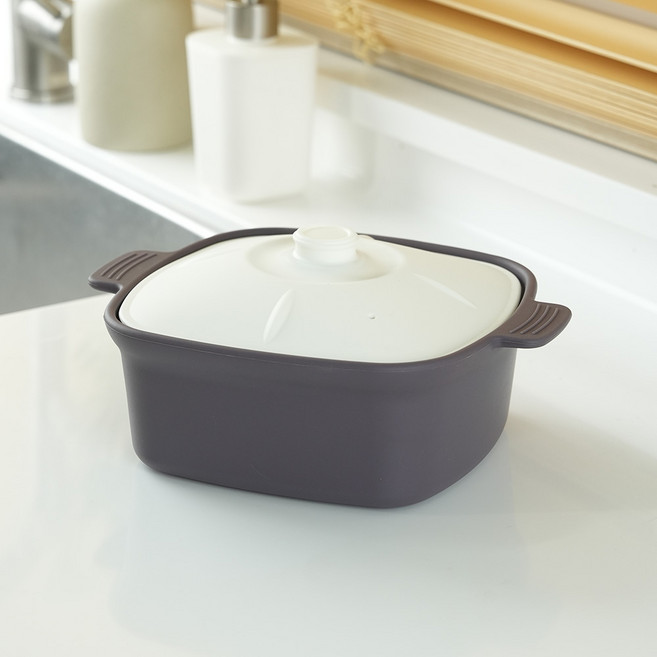 소노리떼 실리콘 계란찜기 라면용기 사각 1200ml 멀티팟 찜기, 1개, 퍼플그레이 화이트