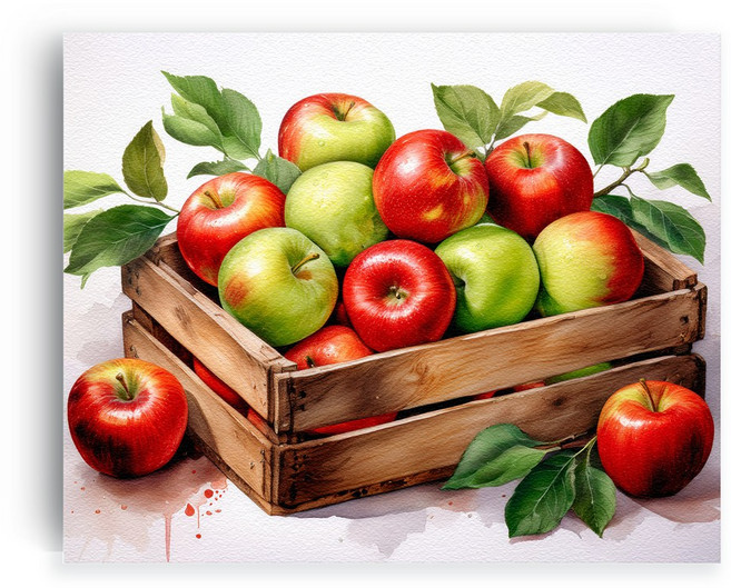 엘티에프티 재물운을 부르는 풍수 사과 청사과 홍사과 그림 캔버스 액자 인테리어 그림, 7. 재물을 담은 사과박스B