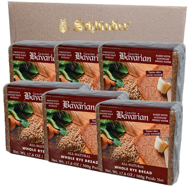 슐렌더 바바리안 천연발효 유기농 통호밀빵 실속할인팩, 6개, 500g