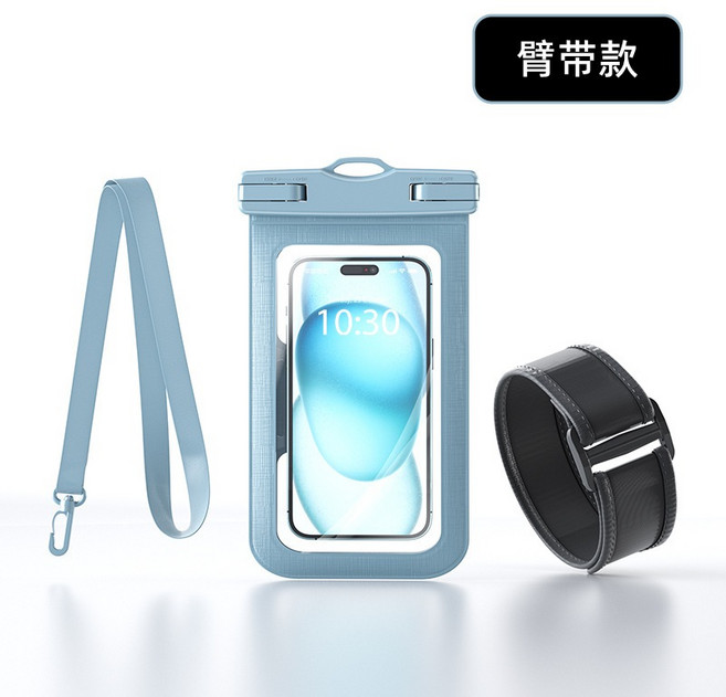 Morter 手機防水袋 IPX8 30米防水 觸控拍照 通用7.2吋 臂帶款, 灰藍色, 1個