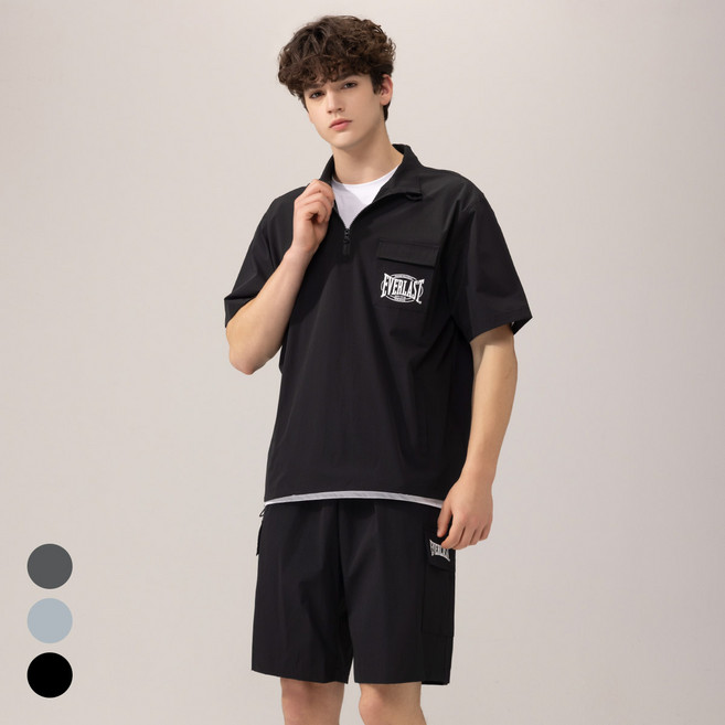 에버라스트 남자 반팔 아노락 세트 쿼터집업 상하 셋업