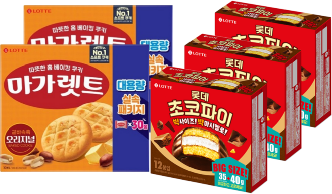 롯데 마가렛트 660g 2개+초코파이 480g 3개 단체 사무실간식, 1개