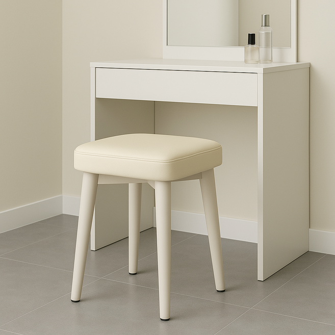 솜솜스퀘어 푹신한 PU가죽 쿠션 화장대 스툴 의자, 1개, 화이트