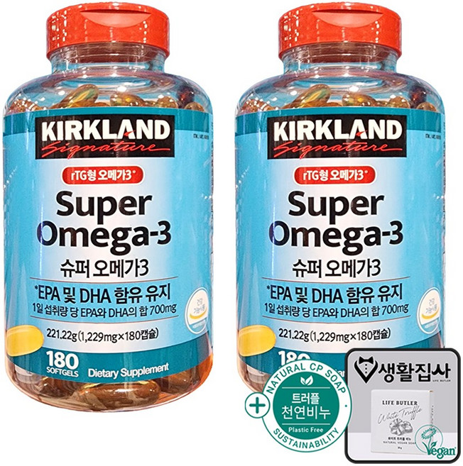 커클랜드 슈퍼오메가3 R-TG + 천연비누 코스트코, 2개, 180정