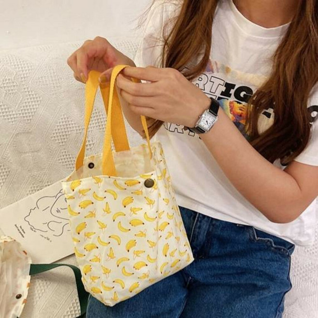 餐袋 迷你小包包 可愛包包 清新 托特包 潮 ins 日系 少女 斜背包, 香蕉 20*24*9