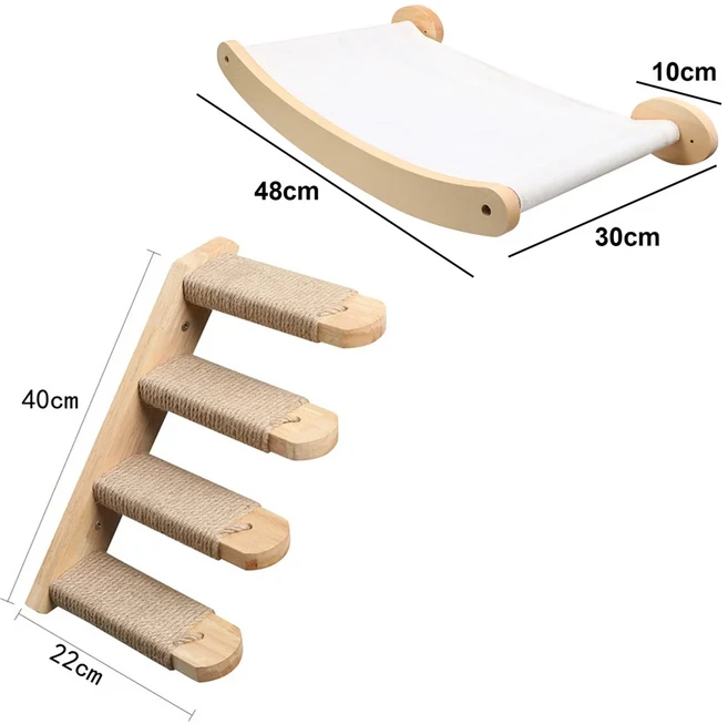 벽걸이형 고양이 활동용 나무 시살 스크래쳐 클라이머 가구 고양이 다리 로프 계단 새끼 고양이 사다리 새, 03 set 2