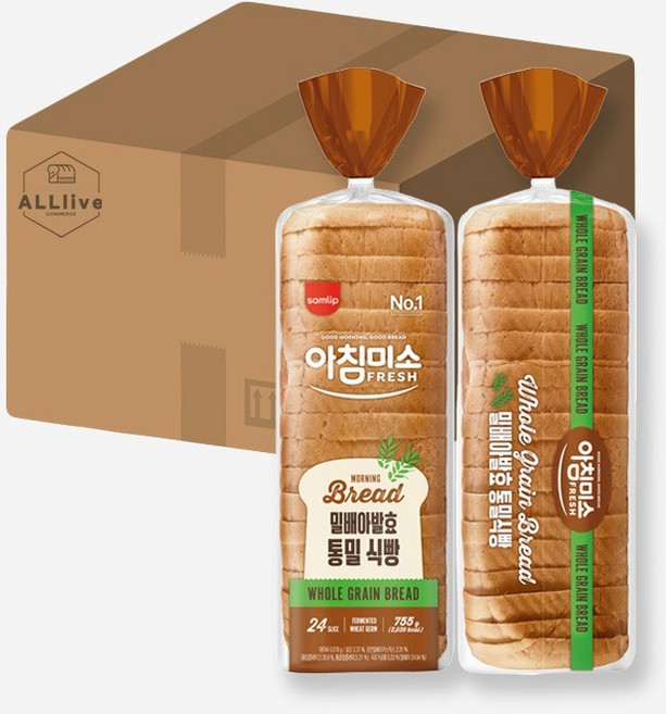 삼립 간식 아침미소 밀배아 발효 통밀 식빵 토스트 샌드위치, 3개, 755g