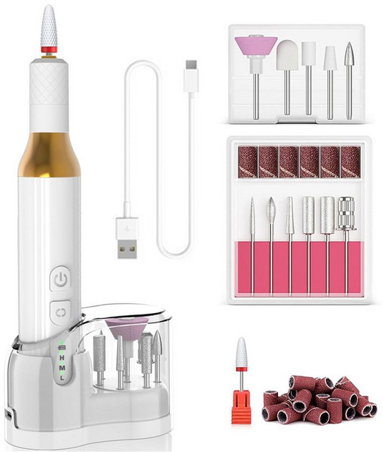 Miserwe 무선 네일드릴 전동 젤네일 제거기 손발톱 그라인더 네일케어, 1세트, 화이트