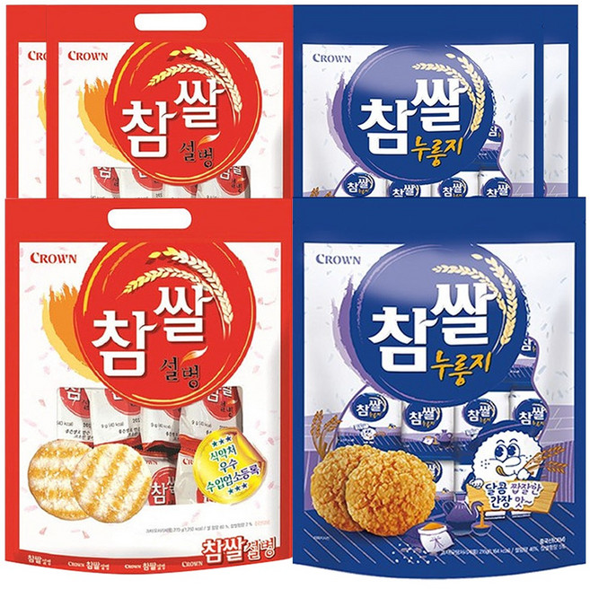 크라운제과 참쌀 대용량 2종 6개(설병270g x3 + 누룽지216g x3)/쌀과자, 1개