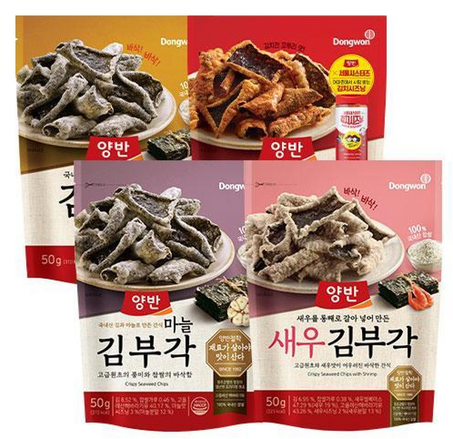 양반 김부각(x)+마늘(x)+새우(x)+김치맛(x) 동원 탕비실 간식 바삭한 아이 어른, 1개, 50g