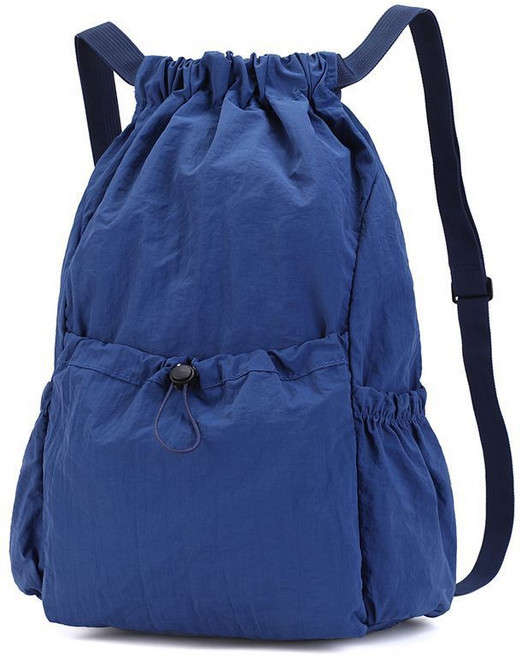 雙肩揹包 書包 男女學生 戶外時尚輕便 大容量防水 抽繩運動布袋, 藍色, 1個