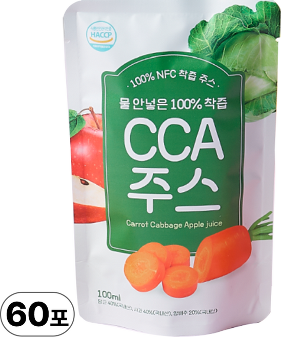 물넣지않은 100% 착즙 국내산 무첨가 CCA주스, 60개, 100ml