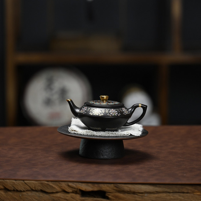 STTPEI 大紅袍捂灰純手工漢雲琺琅彩紫砂壺 150Ml, 1個, 1L, 大紅袍捂灰琺琅彩漢雲150ml:150ml