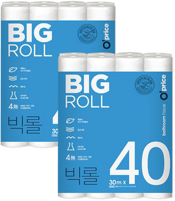 오프라이스 빅 롤 화장지 3겹 30M 40롤 2개 롤티슈 두루마리 휴지 oprice
