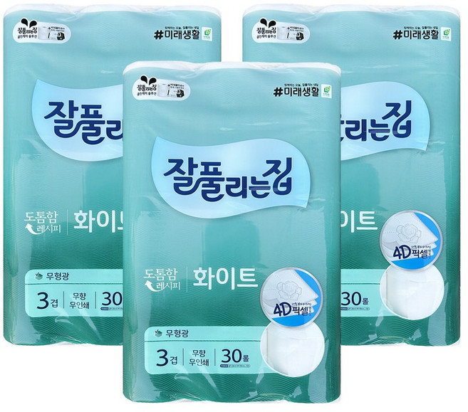 케이에이치커머스 잘풀리는집 화이트 3겹, 30롤, 3개