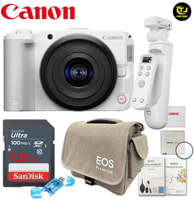 캐논 정품 EOS R50 V 14-30mm KIT / 아이리버 슈팅그립 패키지 8종세트 / 128G+슈팅그립+MCUV필터 / TJ, 화이트