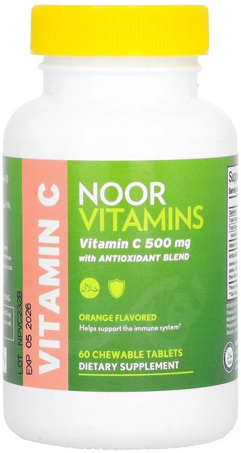 Noor Vitamins 항산화제 혼합물 함유 비타민C 오렌지 500mg 츄어블 60정 Vitamins (누어 비타민스), 1개 - 쿠팡