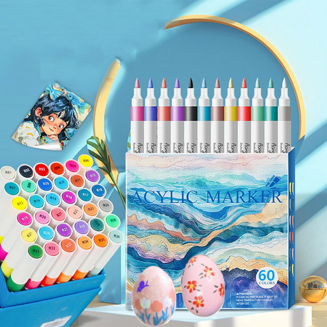 [반전] 아트 드로잉 생활방수 아크릴 마카펜세트 1세트, 1개, 60색