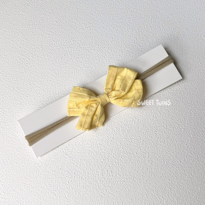 Sweet Twins 純棉提花蝴蝶結寶寶髮帶 新生兒髮飾 嬰兒頭飾 寫真髮帶 黃色款