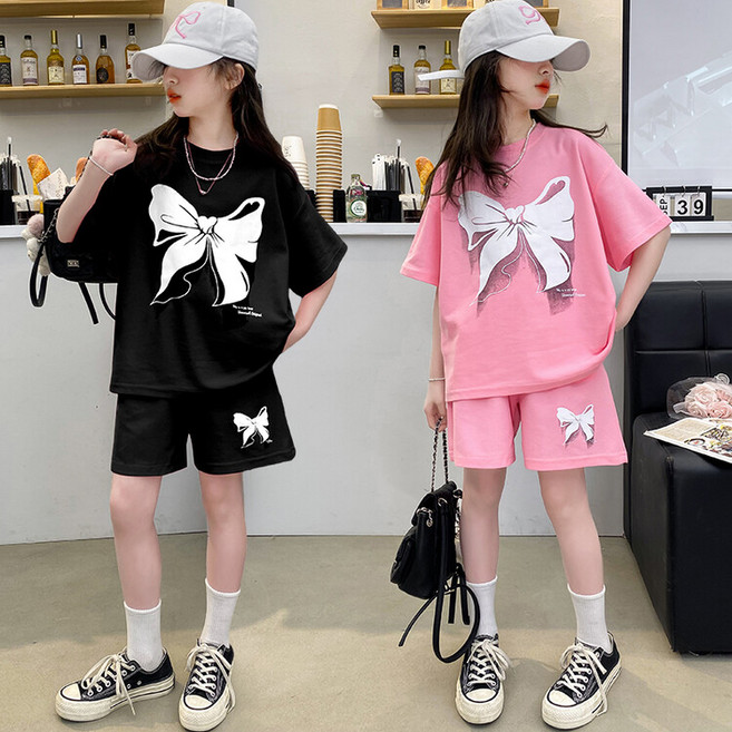 주니어 여아 초중생 리본 반팔티 반바지 상하세트 SW-5180