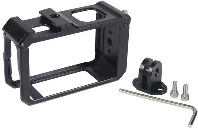 DJI Osmo 액션 5 프로 4 3 용 알루미늄 프레임 케이스 금속 케이지 퀵릴리즈 마운트 콜드 슈 전체 보호 프, 01 검정색