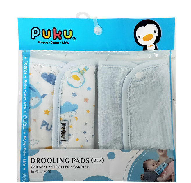 PUKU 藍色企鵝 紗布揹帶口水墊 2入 100%棉 汽車安全帶/嬰兒推車揹帶適用, 水眠羊 藍色, 1組