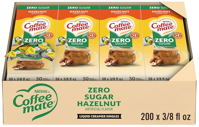 Coffeemate 커피 크리머 아이리시 크림 리퀴드 50싱글 4 팩 229800, Hazelnut Sugar Free, 18.7 Fl Oz (Pack of 4)