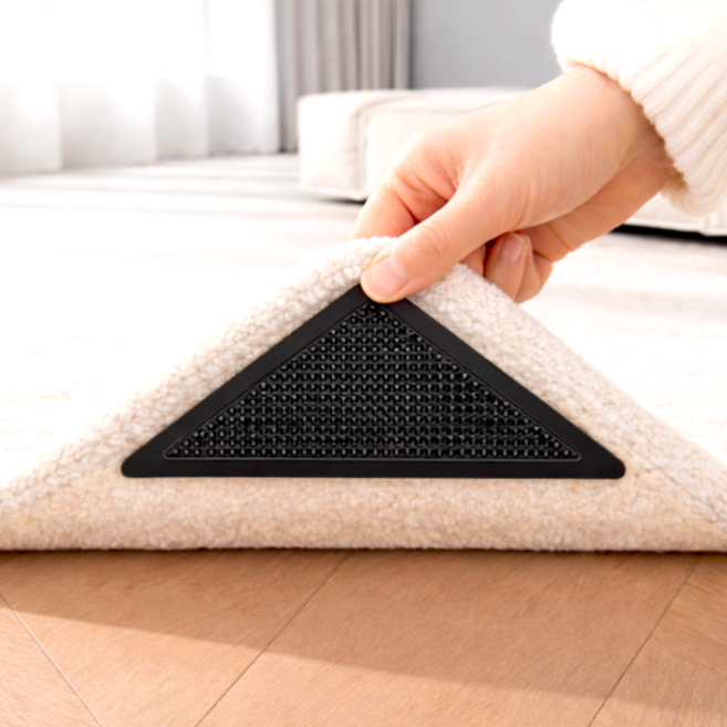 리빙에이드 밀림방지 미끄럼방지 카페트 러그 패드, 12개, 검정